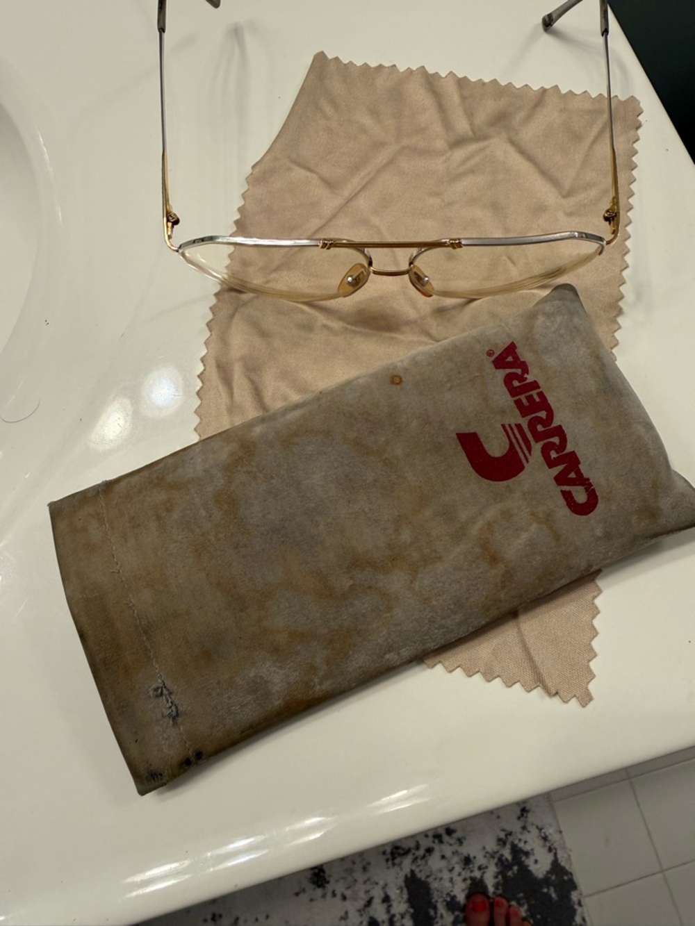 Vintage Porsche Carrera Gold Rimless Pilot Glasses with Amber Nose Pads - Picture 9 of 9